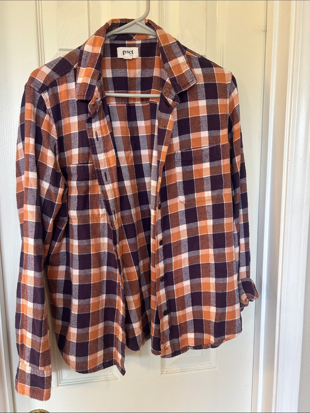 Pact Orange/purple Plaid Flannel Shirt